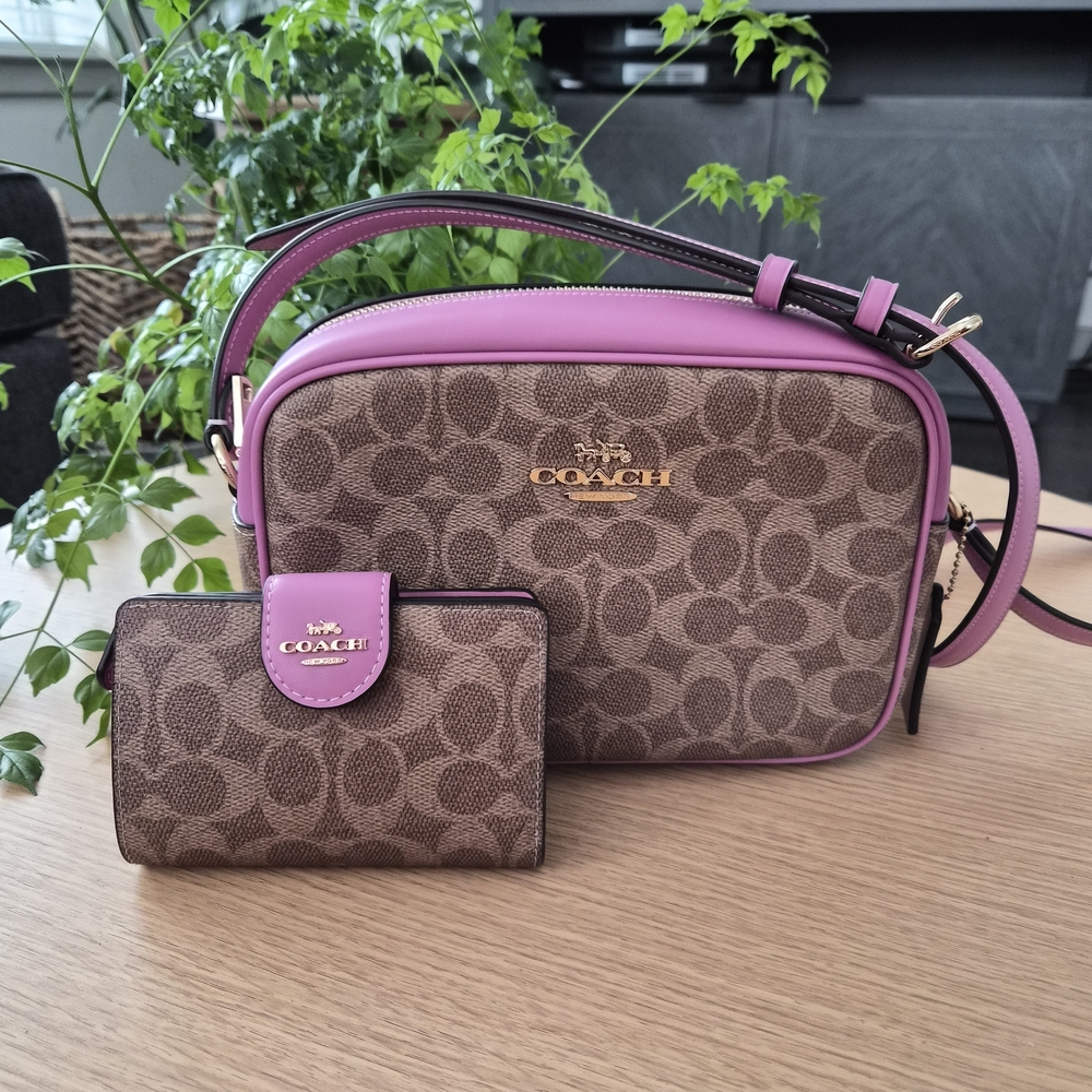 Coach Jamie Camera Bag & Wallet Signature Brown and Purple